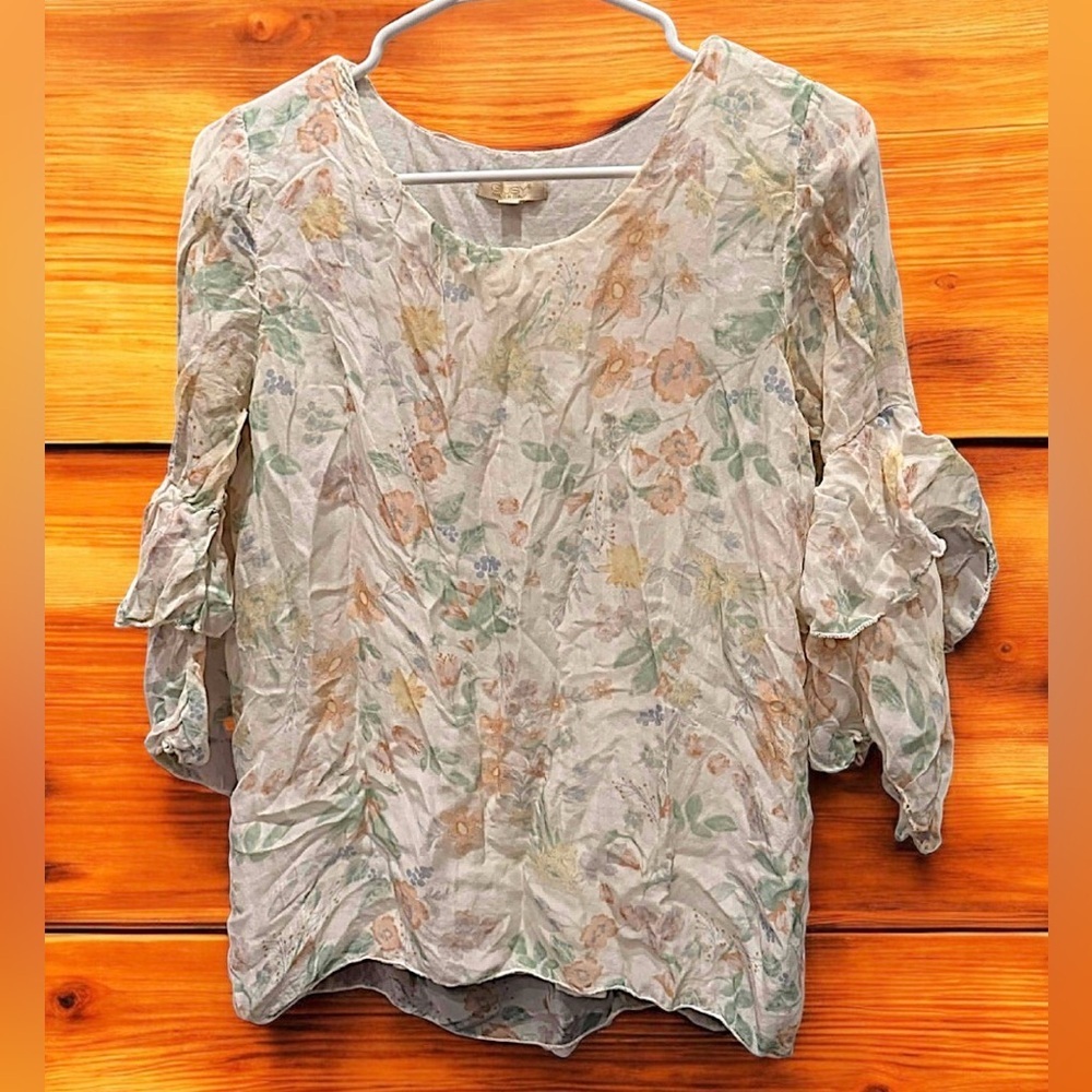 Vintage GIUSY Floral Ruffle Sleeve Women's Top blouse MEDIUM